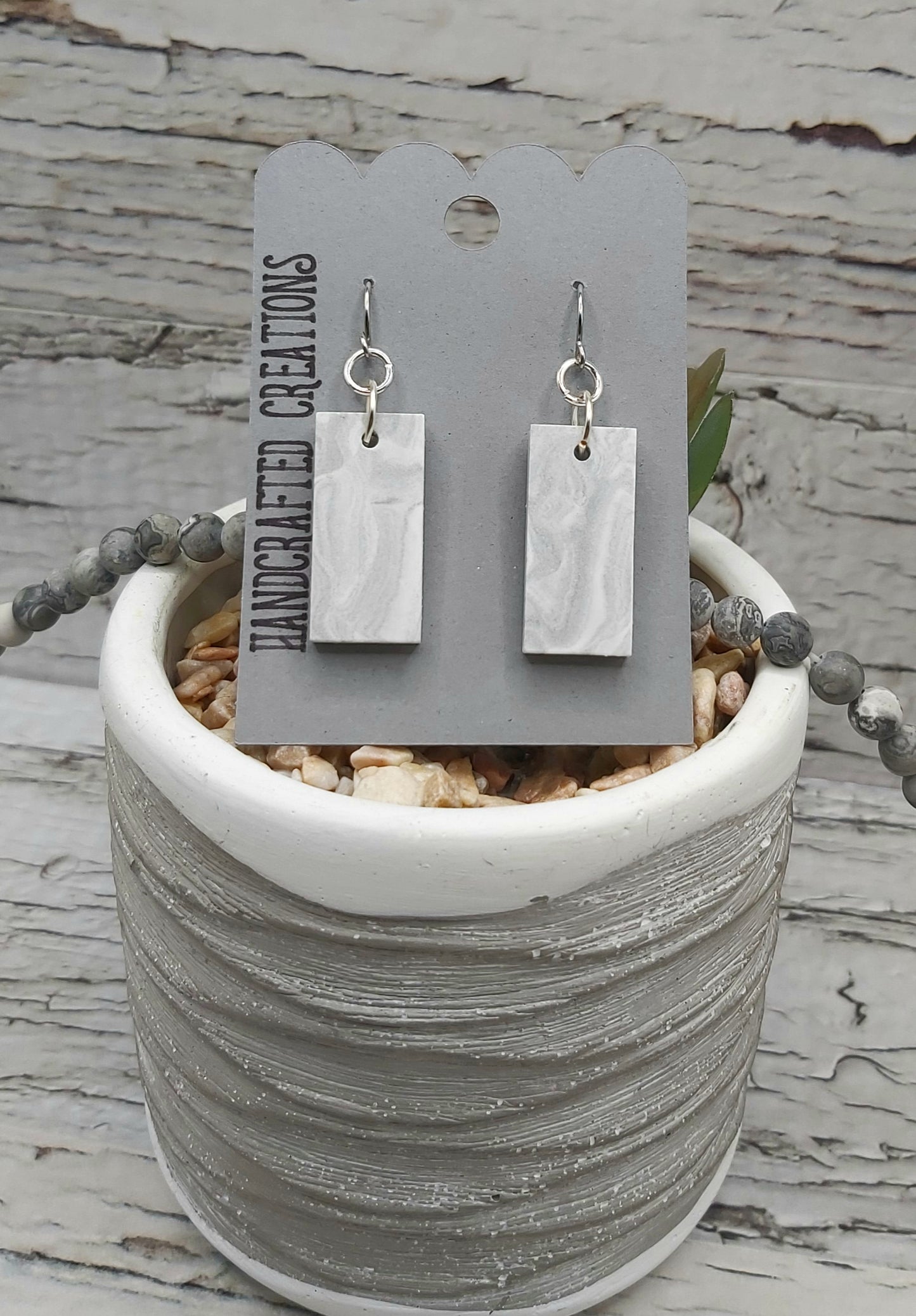 Grey and White Ceramic Resin Earrings