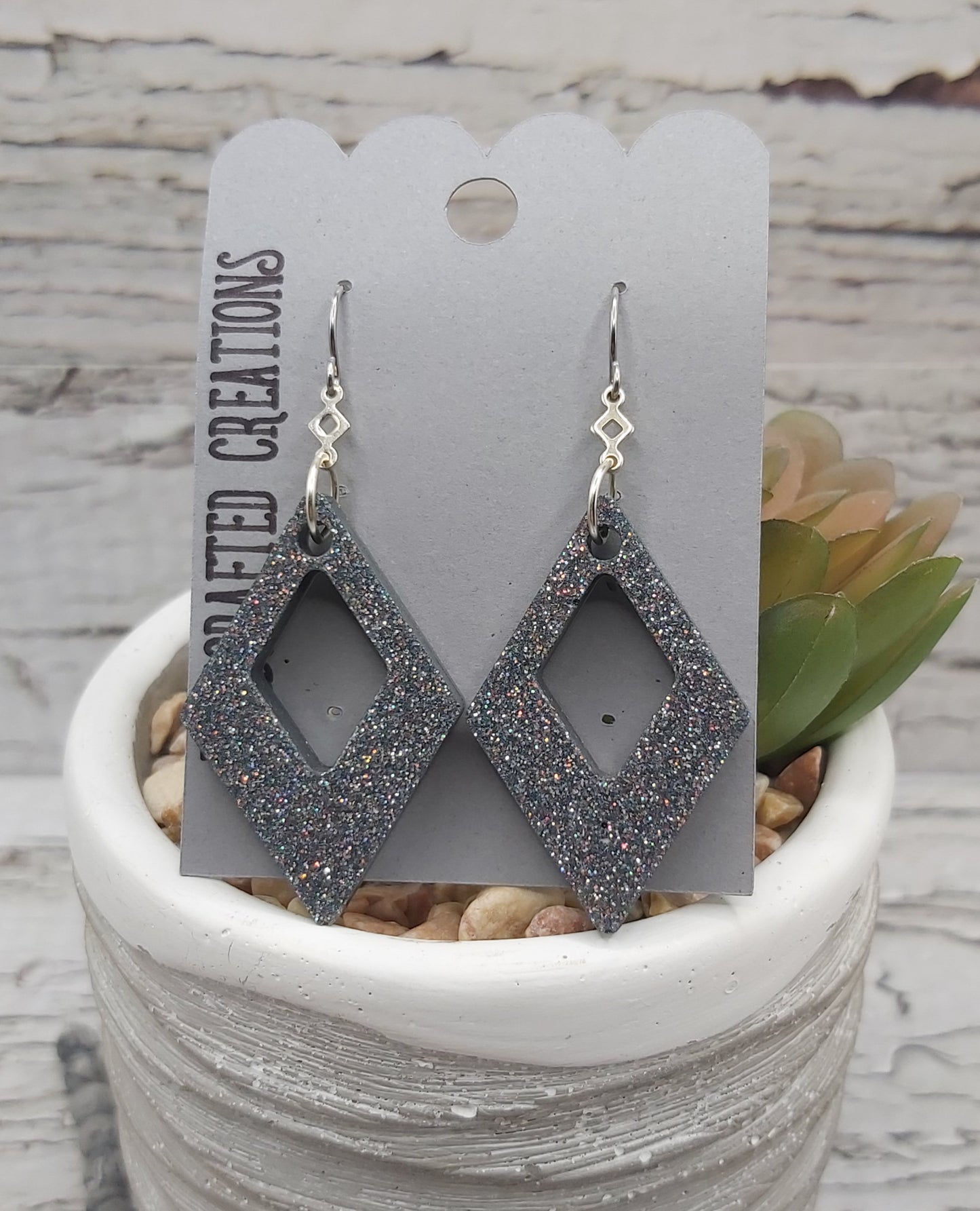 Diamond Shaped Resin Glitter Earrings