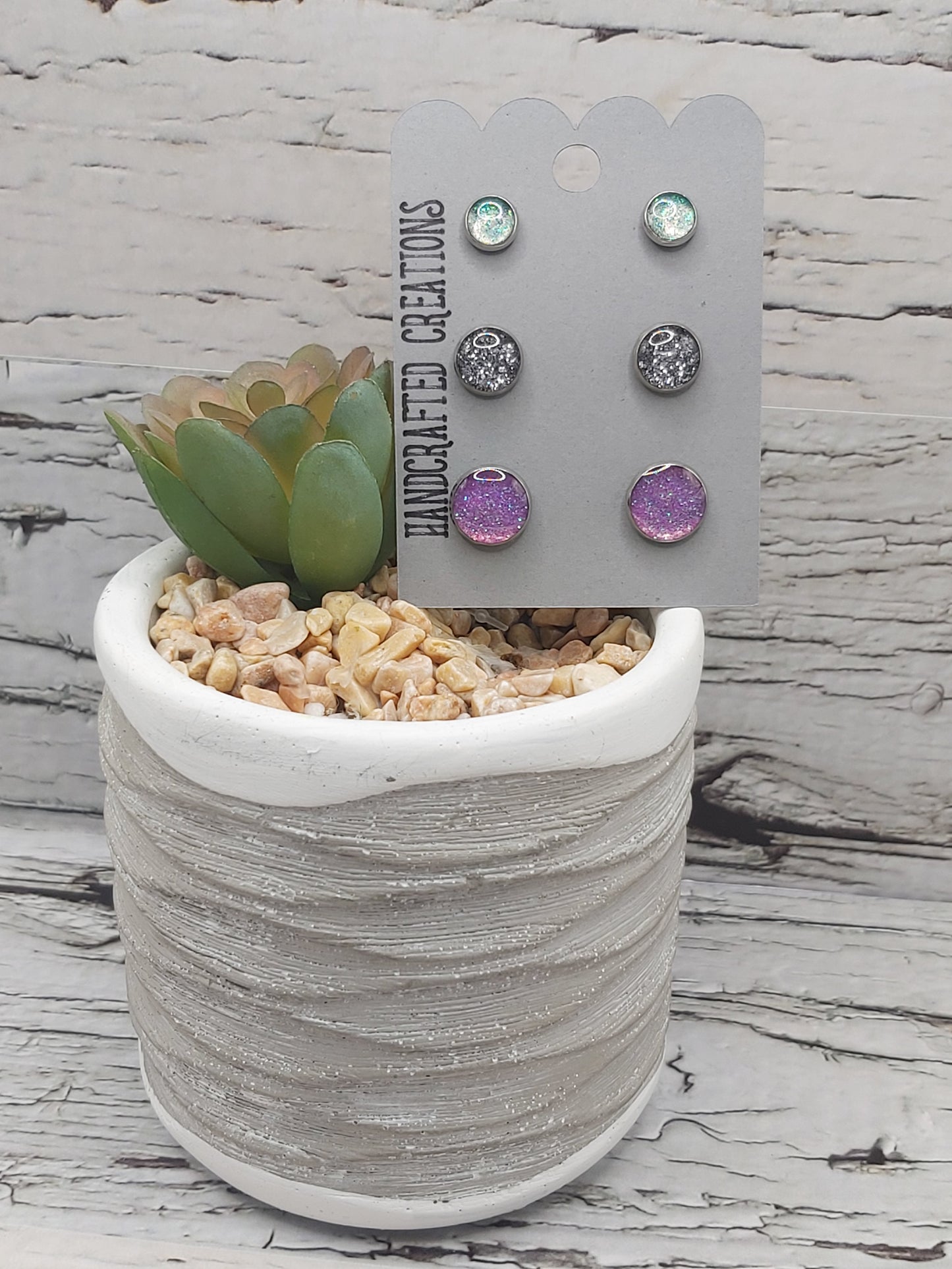 3 Pack Glitter and Resin Studs