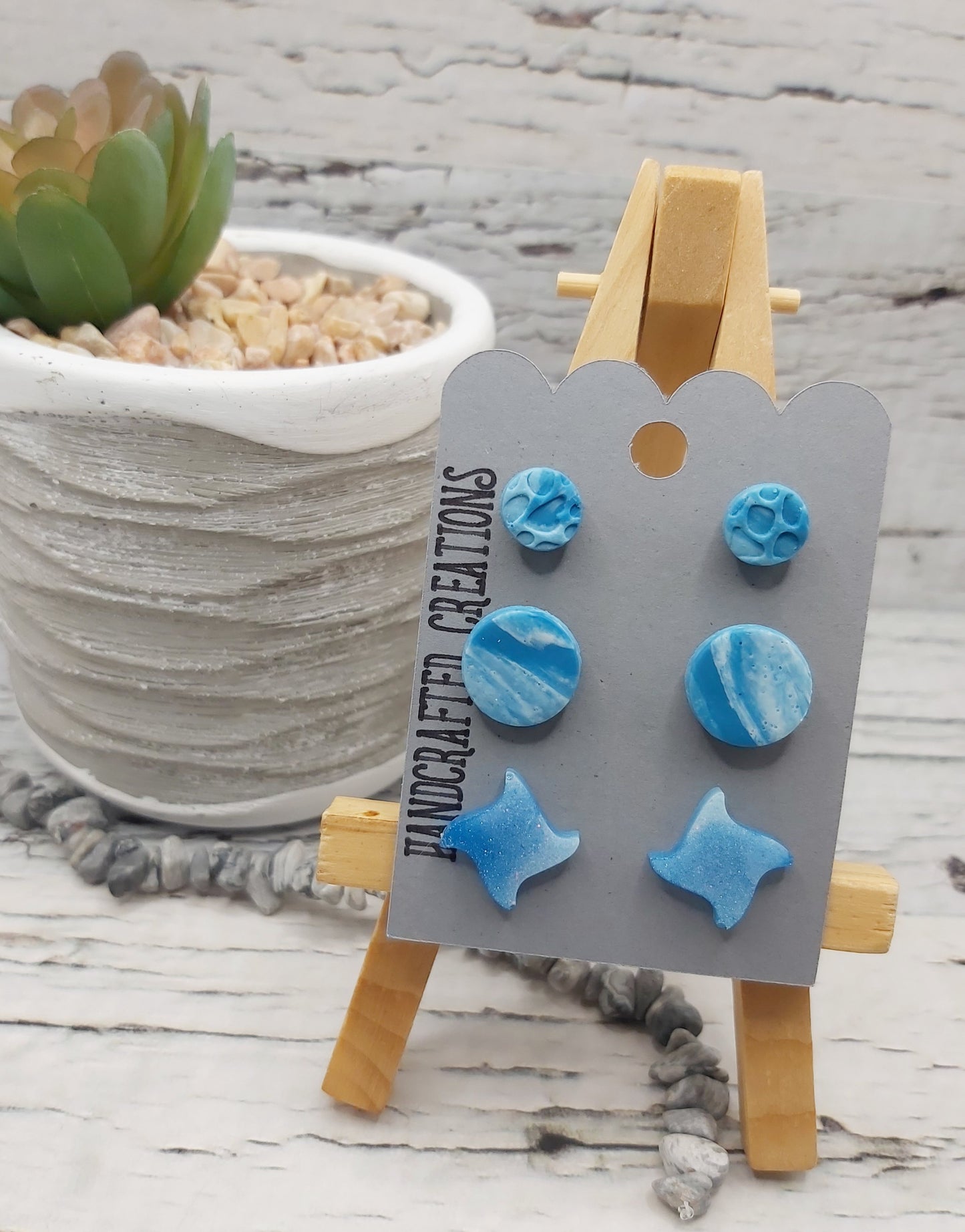 3 Pack Blue Studs- Resin and Polymer Clay
