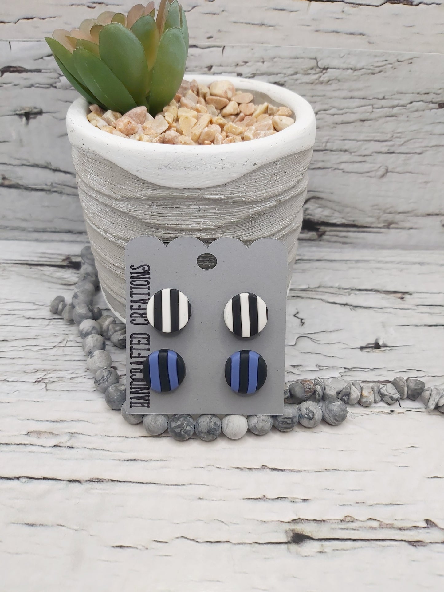 2 Pack Studs - Striped Polymer Clay Earrings with Stainless Steel Posts