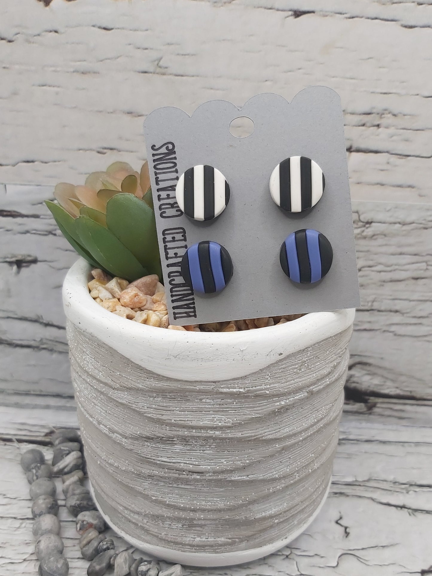 2 Pack Studs - Striped Polymer Clay Earrings with Stainless Steel Posts