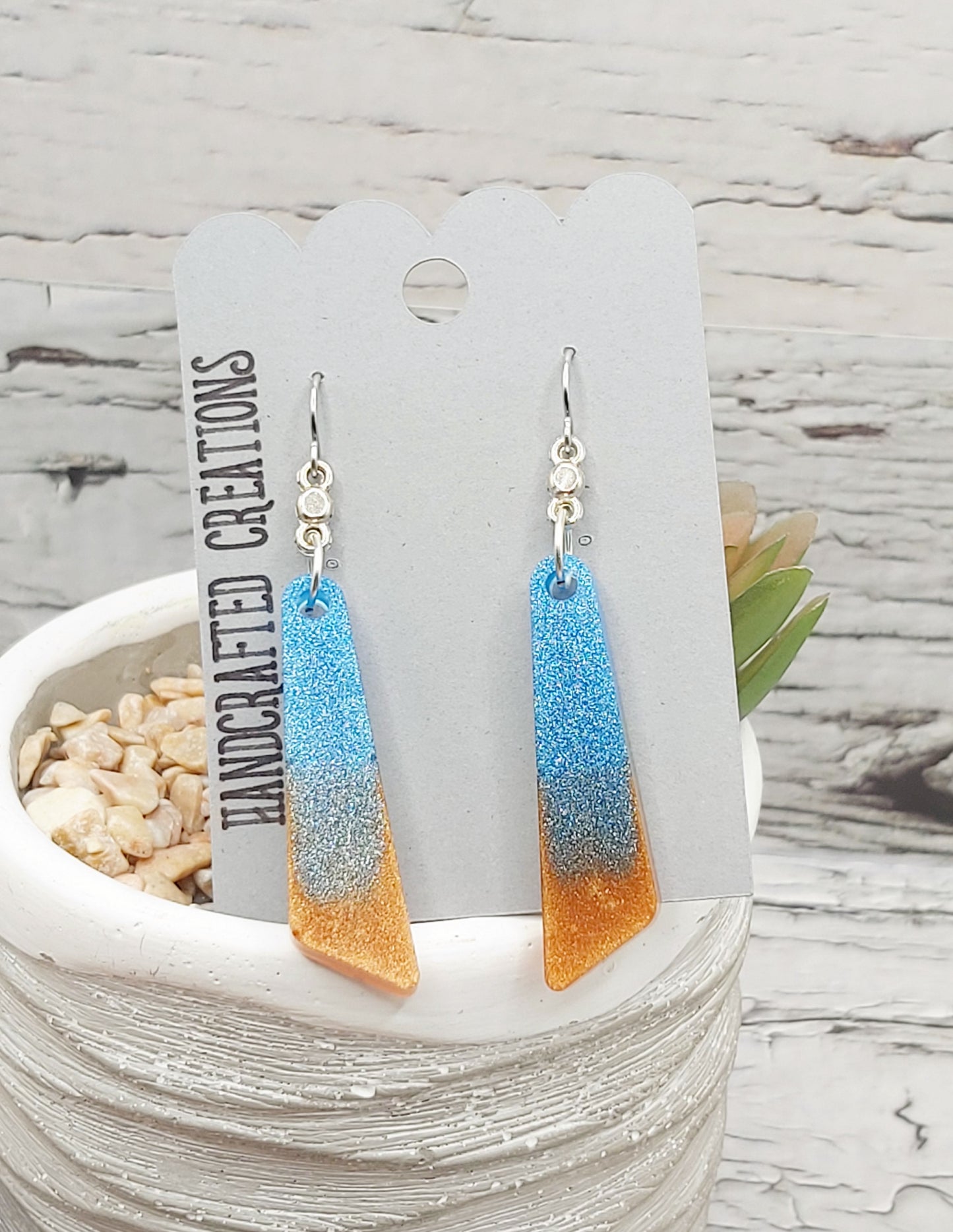 Bronze and Blue Resin Dangle Earrings