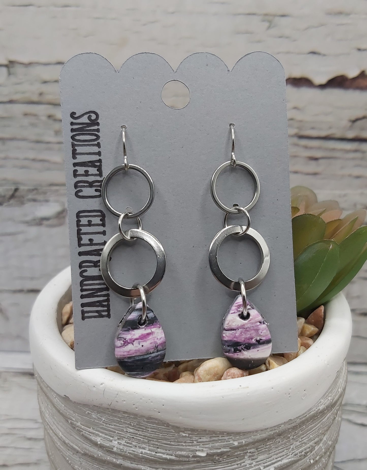 Double Hoop Earring with Polymer Clay Dangle