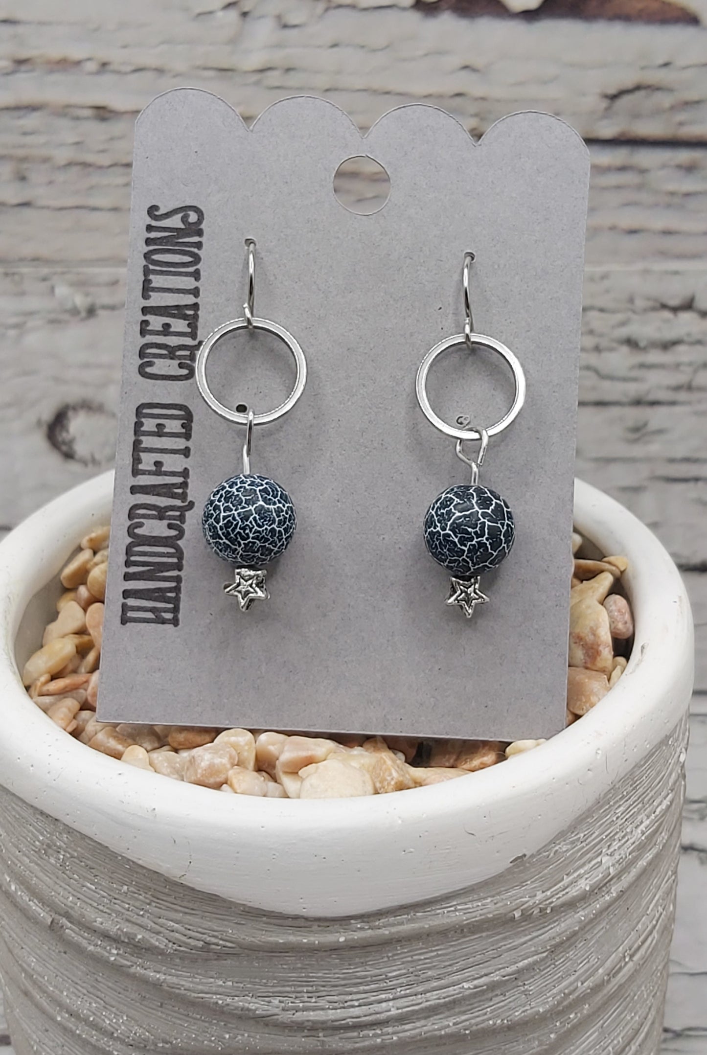 Hoop, Bead and Star Dangle Earrings