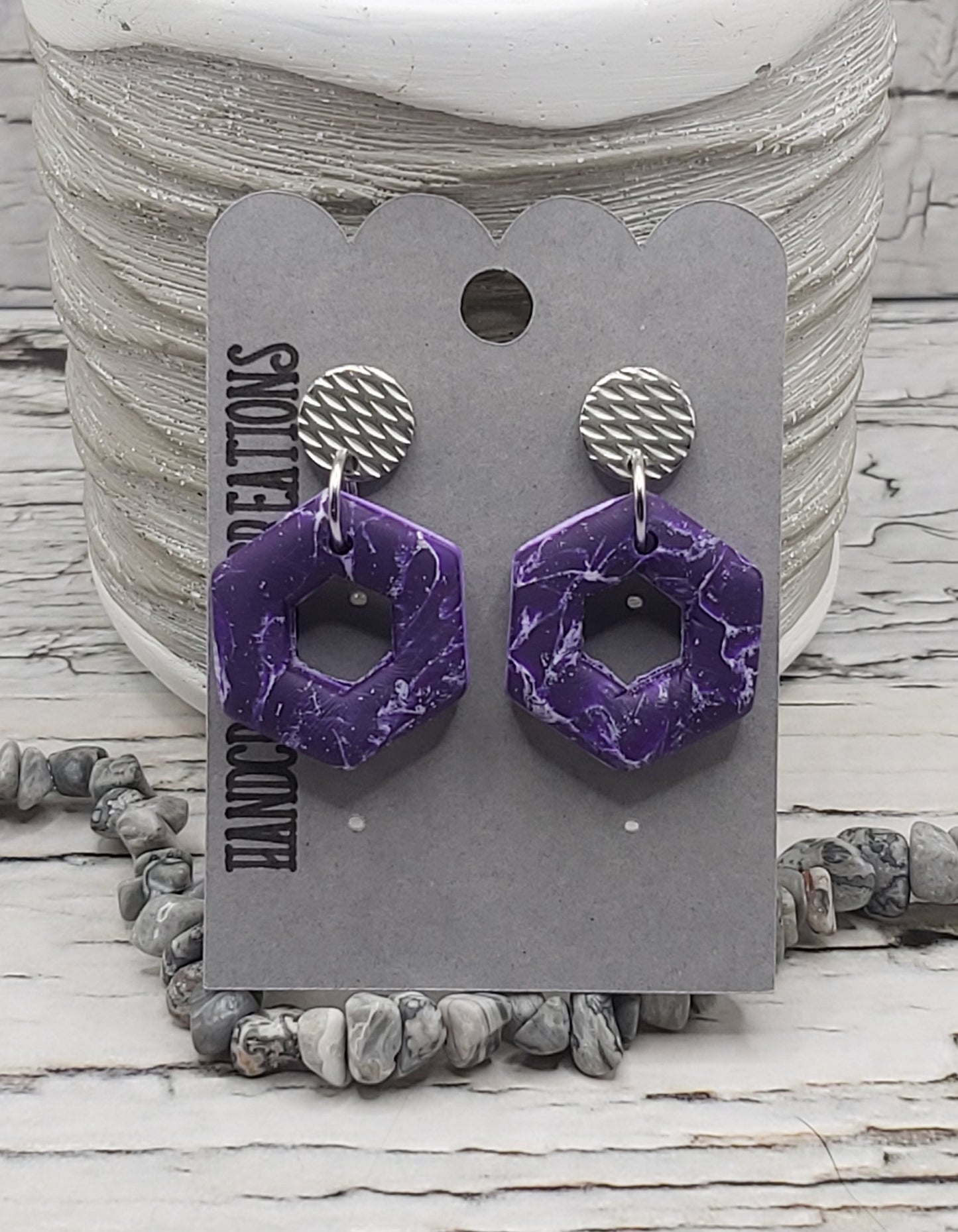 Purple Hexagon Polymer Clay Earrings