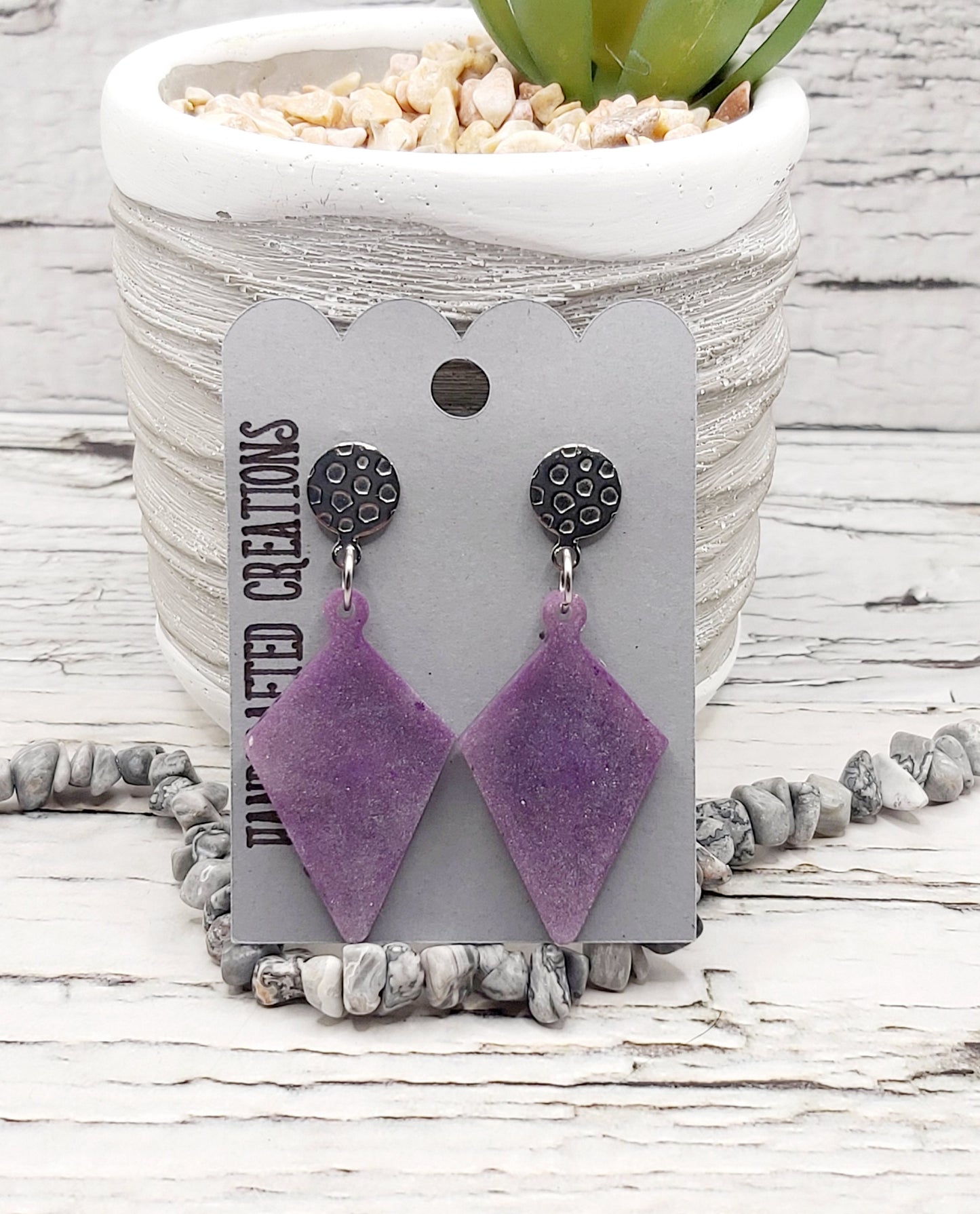 Kite Shaped Purple Resin Earrings