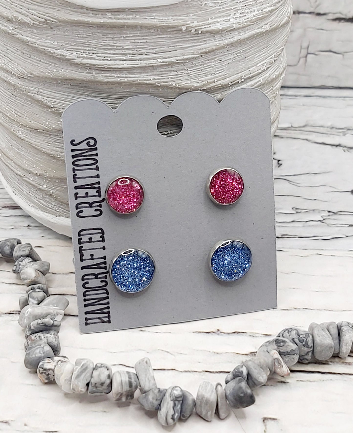 Glitter and Resin Studs- Pink and Blue