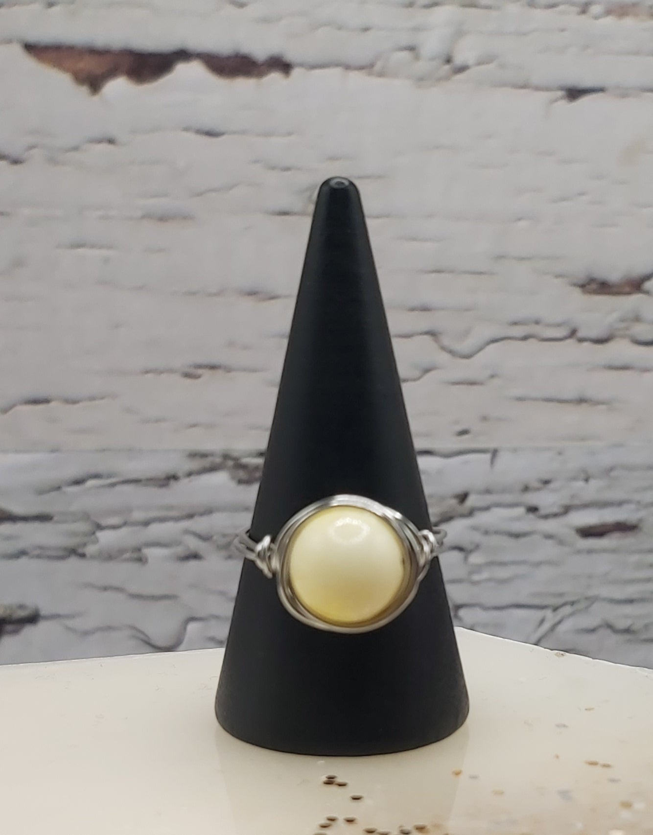 Pale Yellow Wire Wrapped Ring- Stainless Steel Wire. Size 7.5