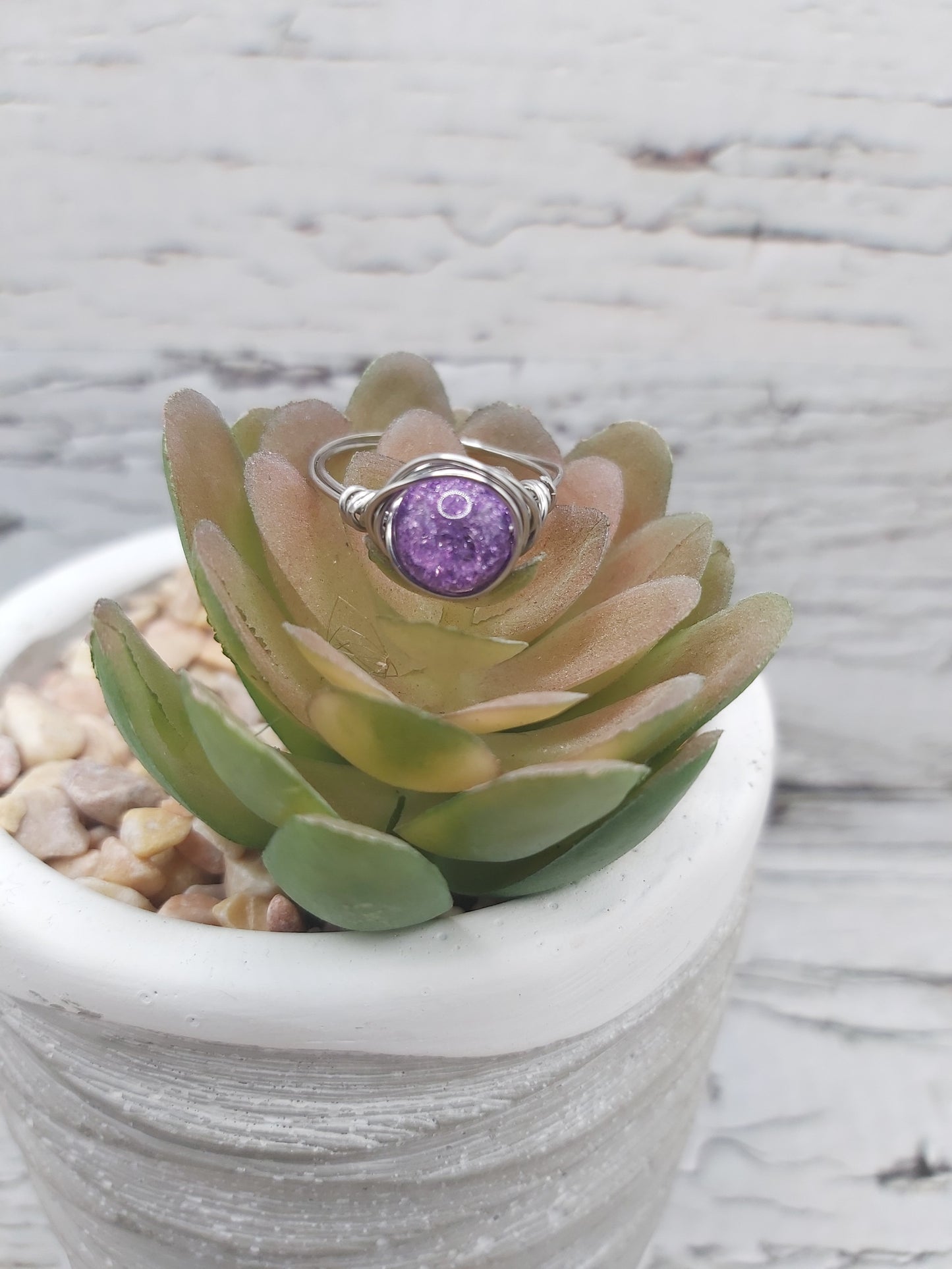 Purple "Crackle" Wire Wrapped Ring- Stainless Steel Wire. Size 6.5