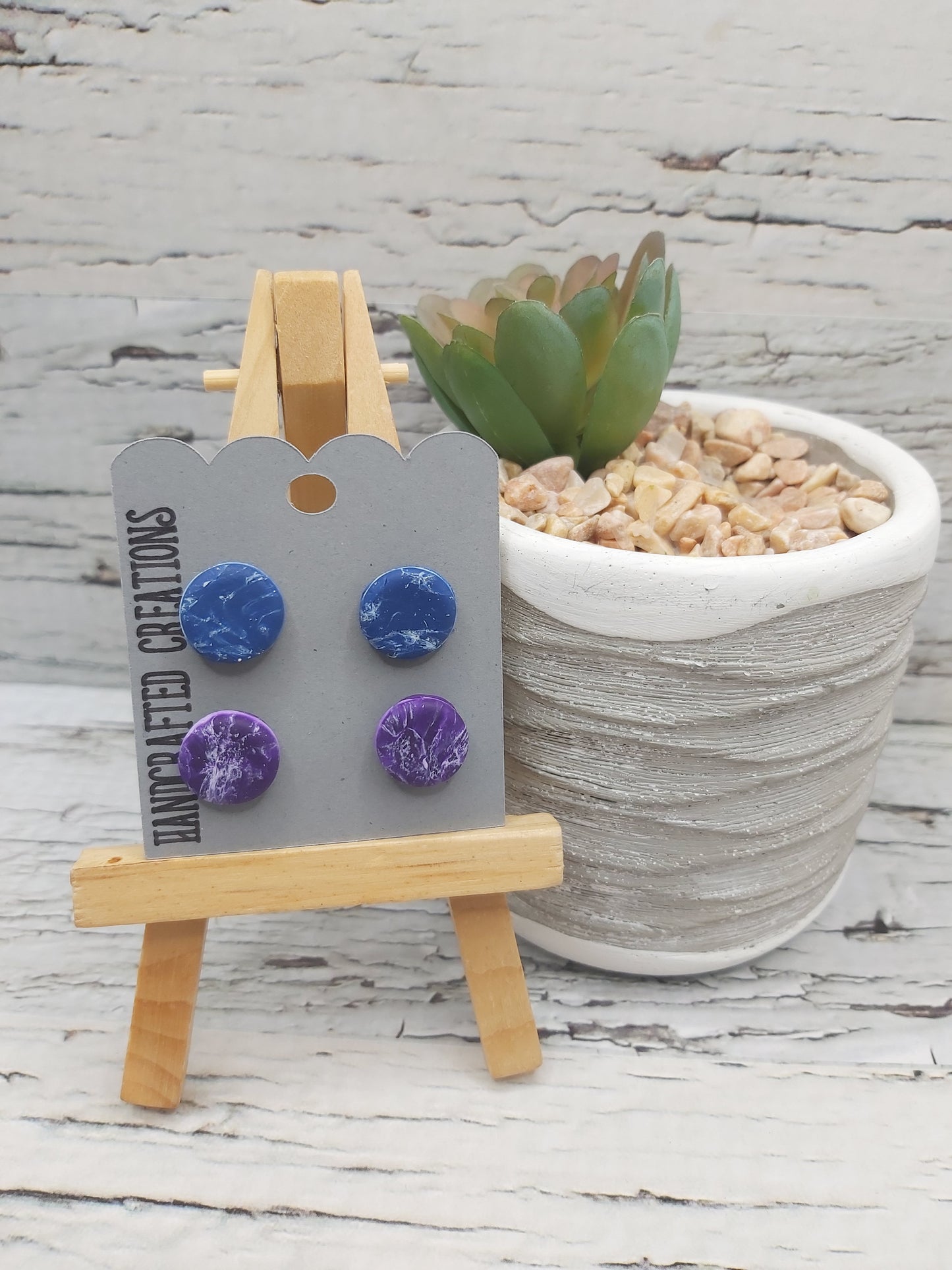 Polymer Clay Studs- Purple Marble and Blue and White Marble