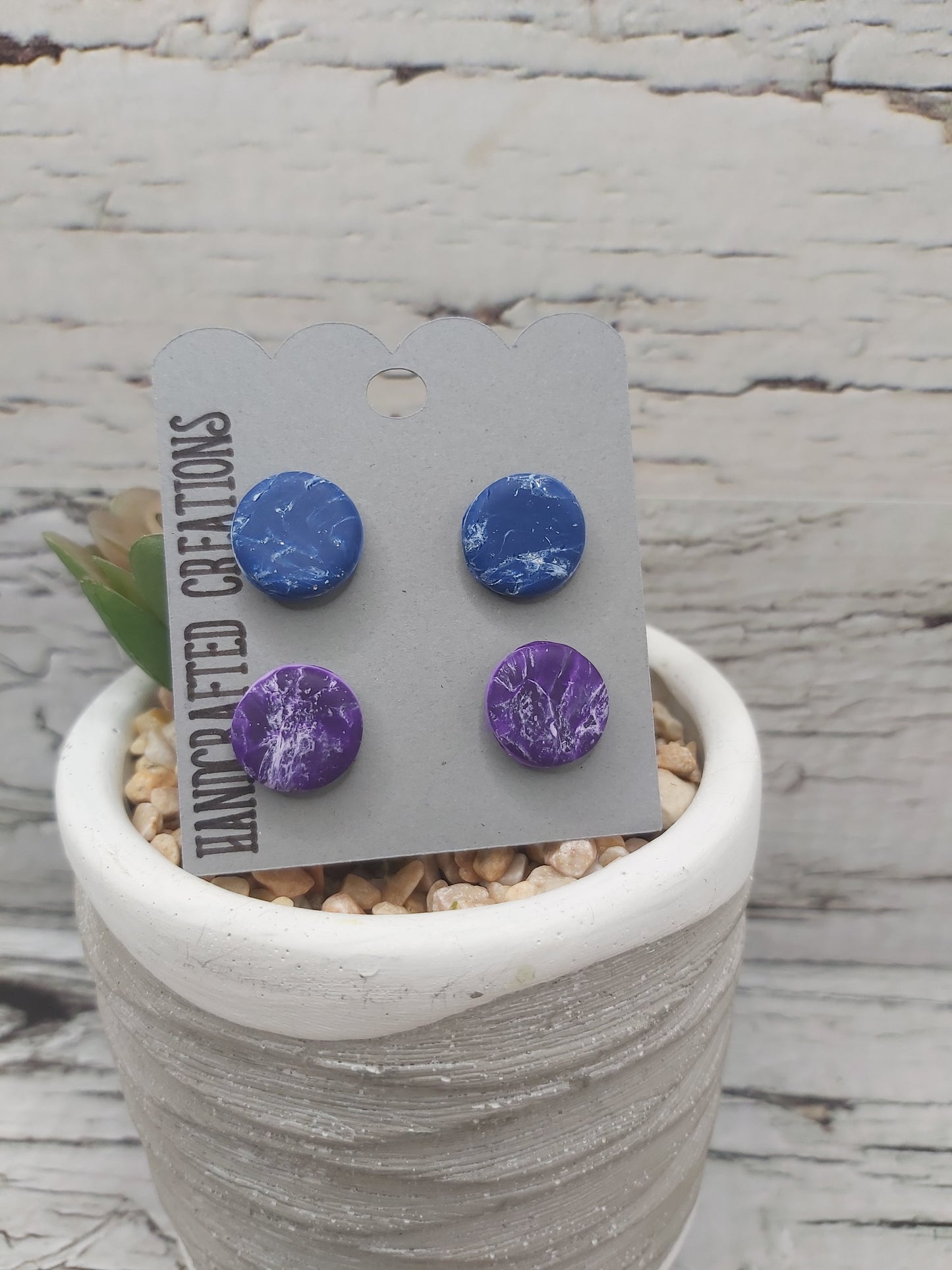 Polymer Clay Studs- Purple Marble and Blue and White Marble