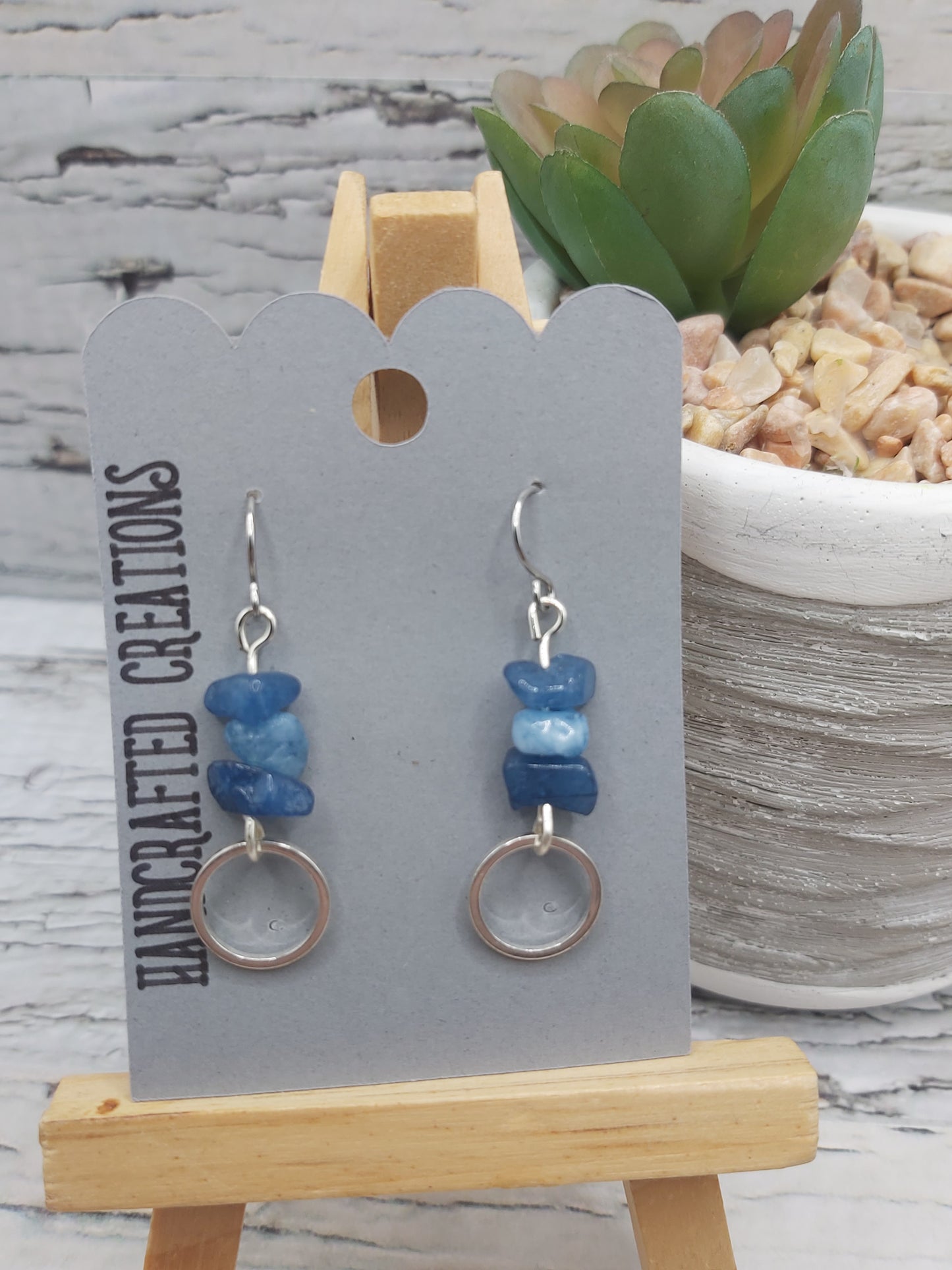 Blue Stone Chip Earrings With Small Hoop