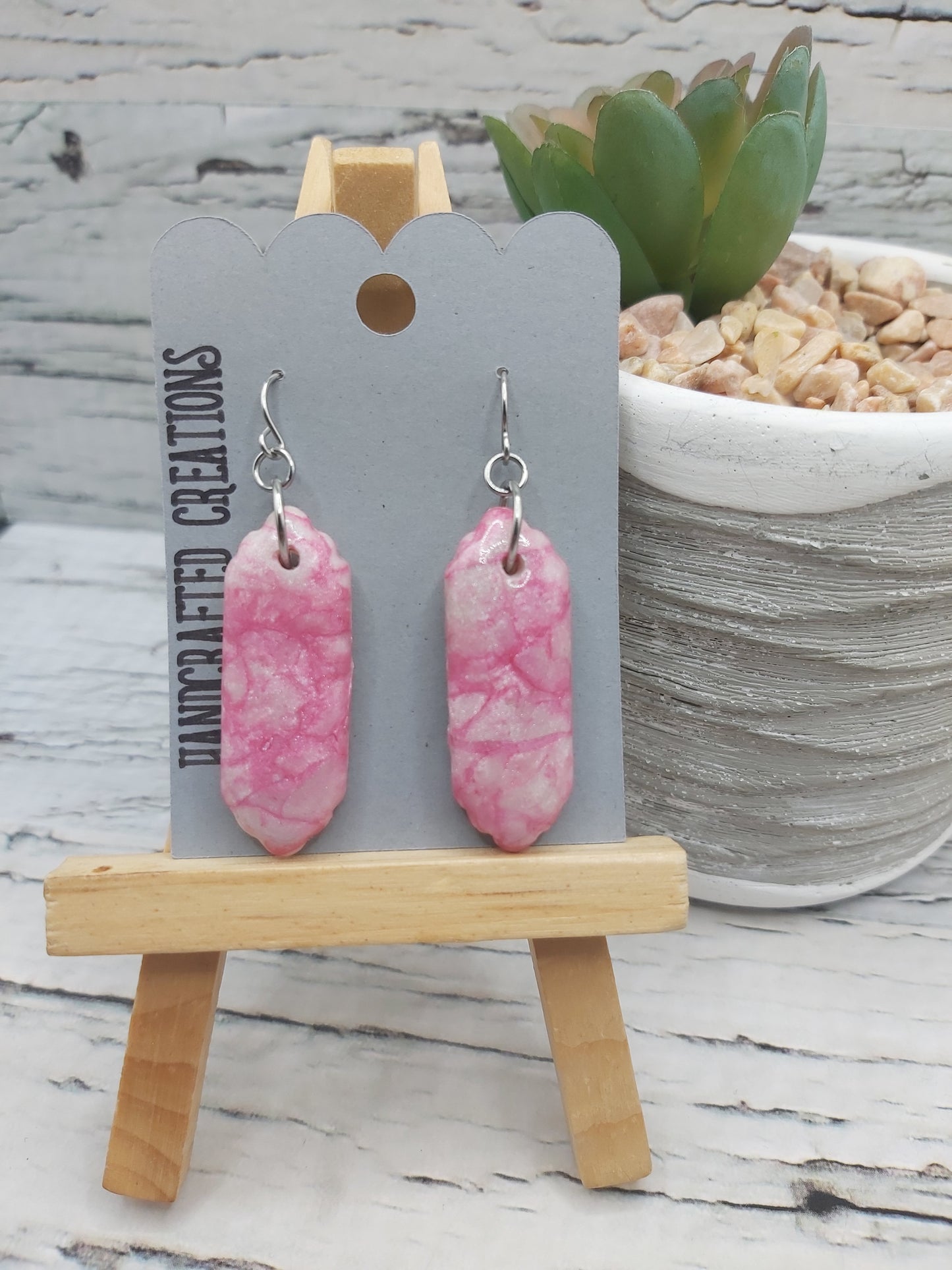 Pink Shimmer Polymer Clay Earrings Coated in Resin