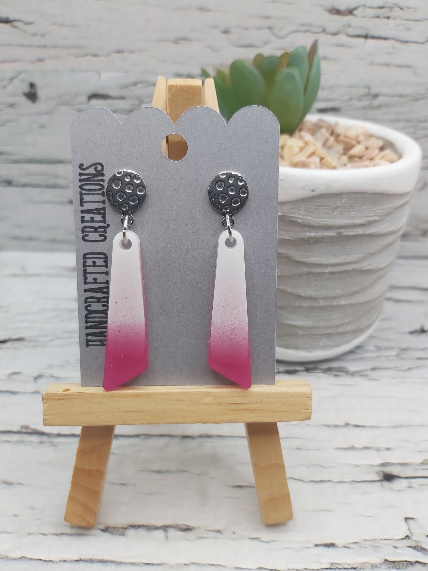 Pink and White Resin Dangle Earrings