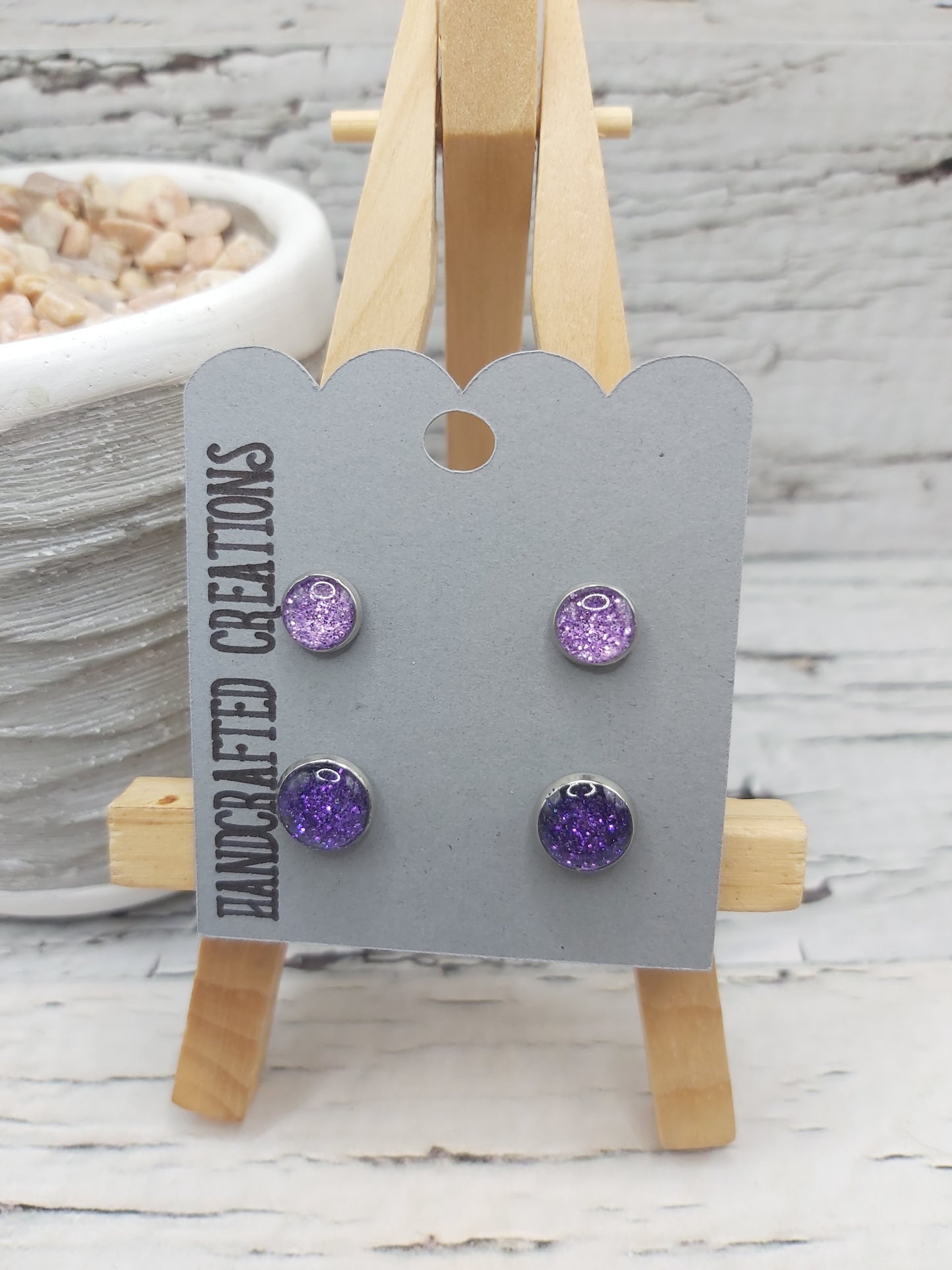 Glitter and Resin Studs- Shades of Purple