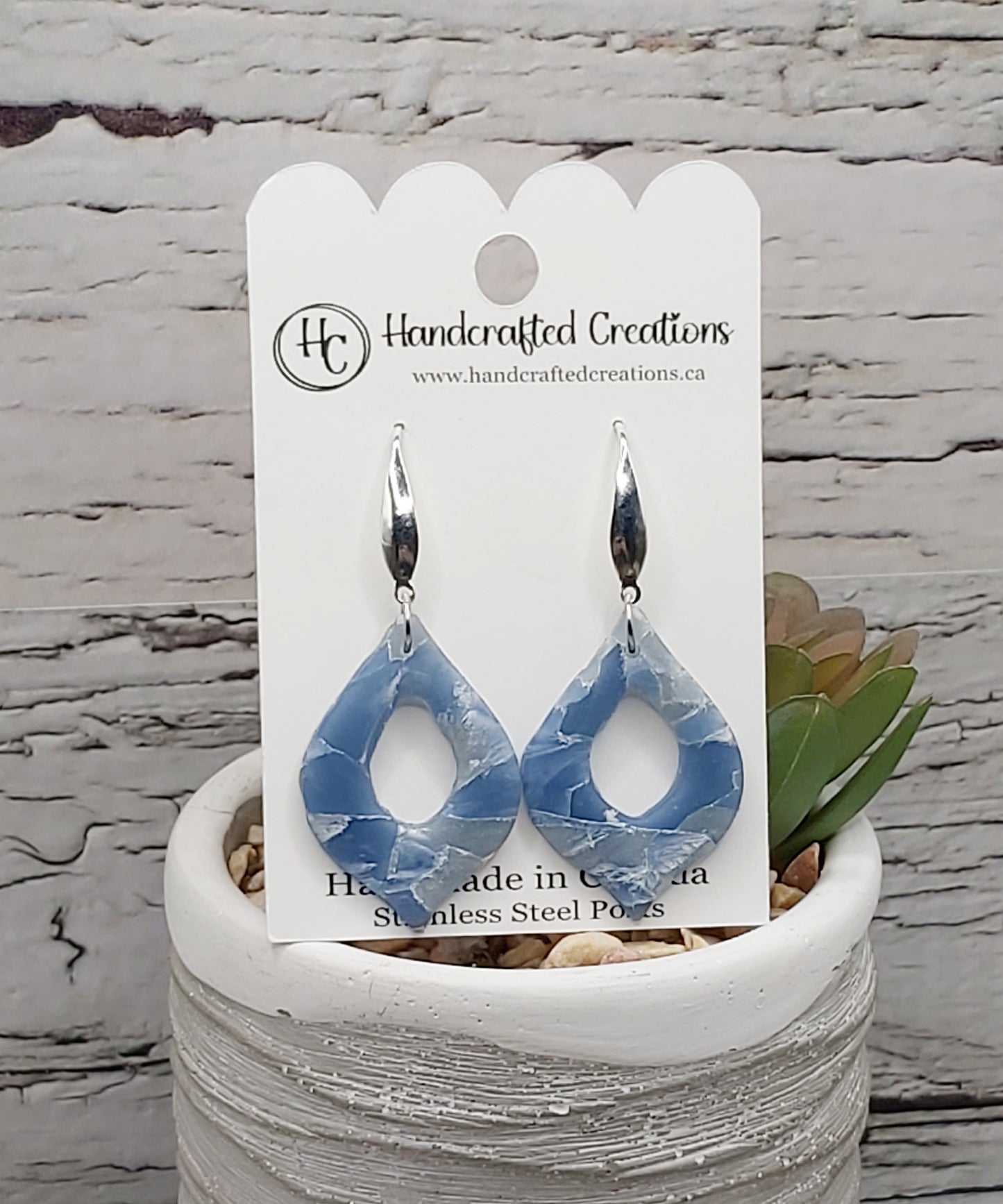 Blue Collection- Marbled Teardrop Polymer Clay Earrings With Stainless Steel Wires