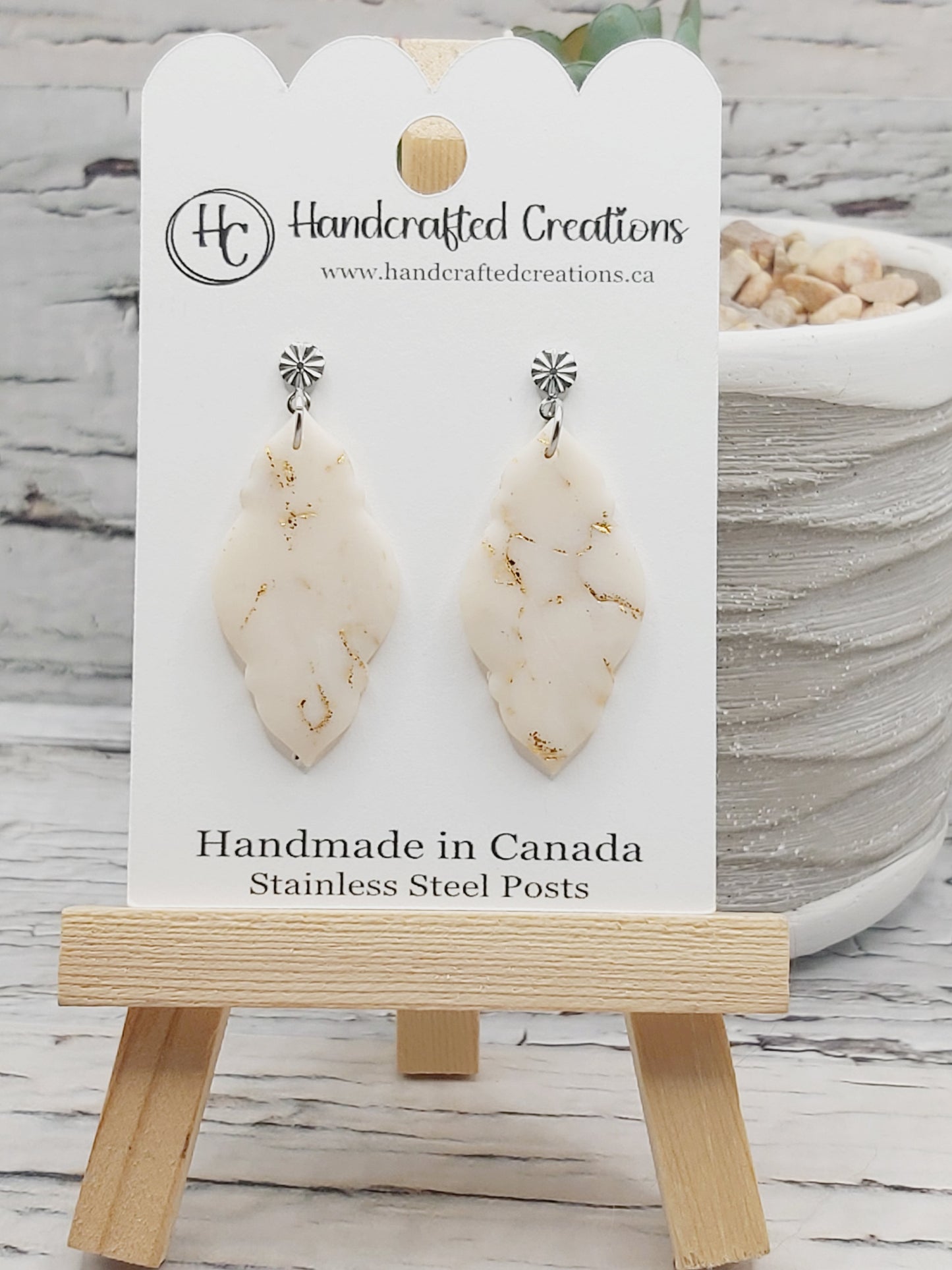 Ivory and Gold Marble Polymer Clay Earrings