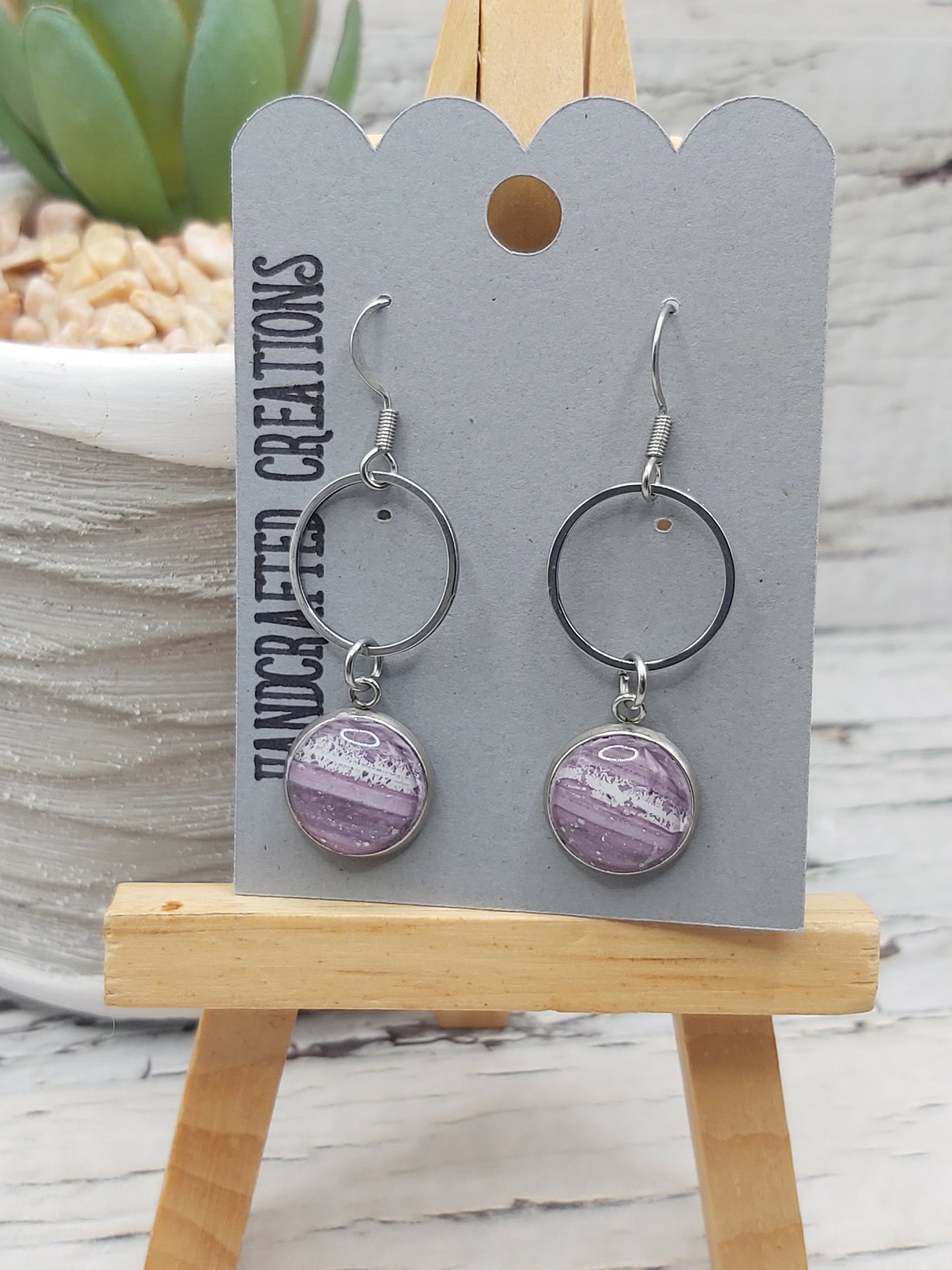 Small Hoop and Purple Dangle Earrings
