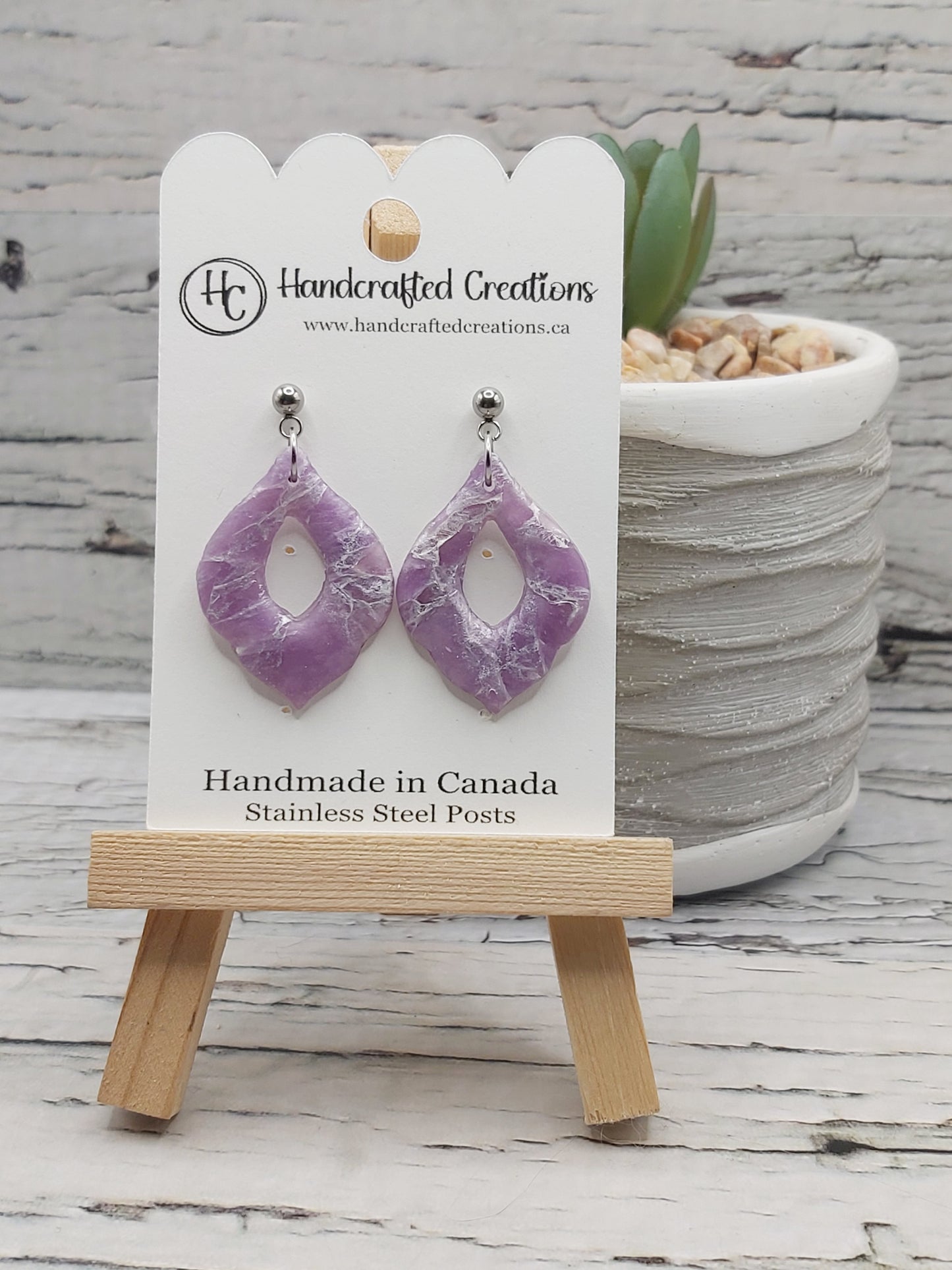Purple and White Marble Polymer Clay Earrings