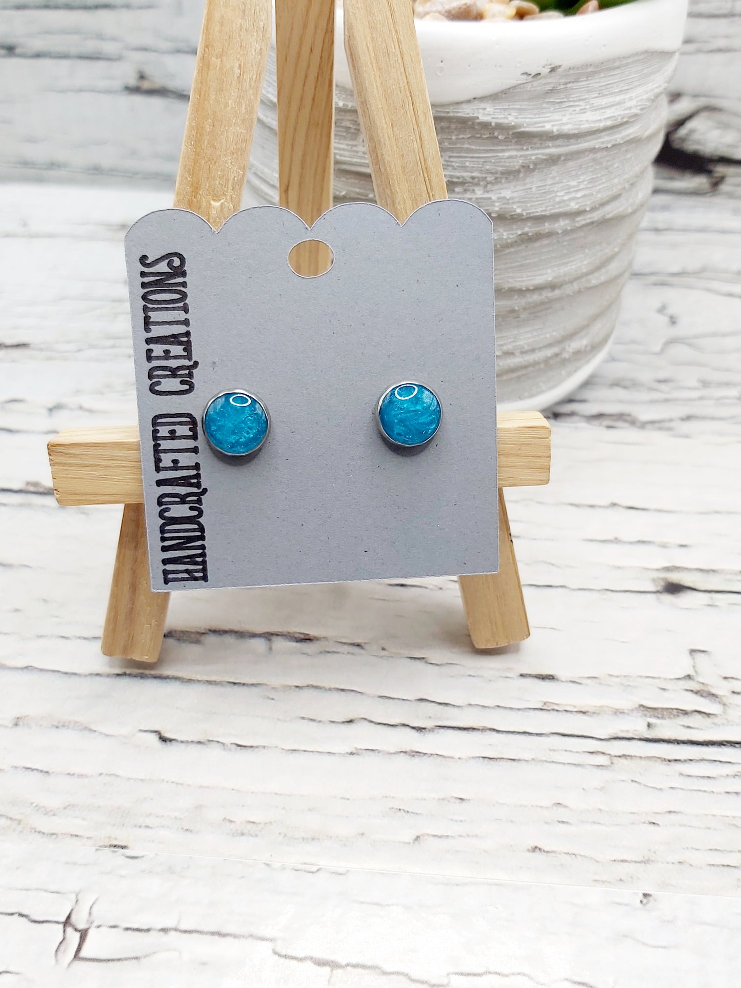 Blue Green Resin and Stainless Steel Studs