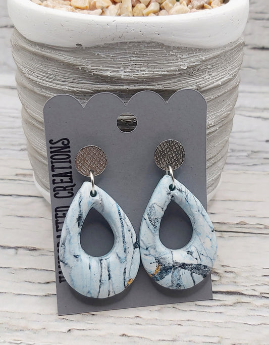 Polymer Clay Dangle Earrings- Light Turquoise with Black and White Accents