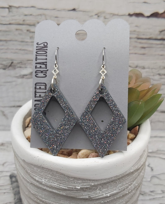 Diamond Shaped Resin Glitter Earrings