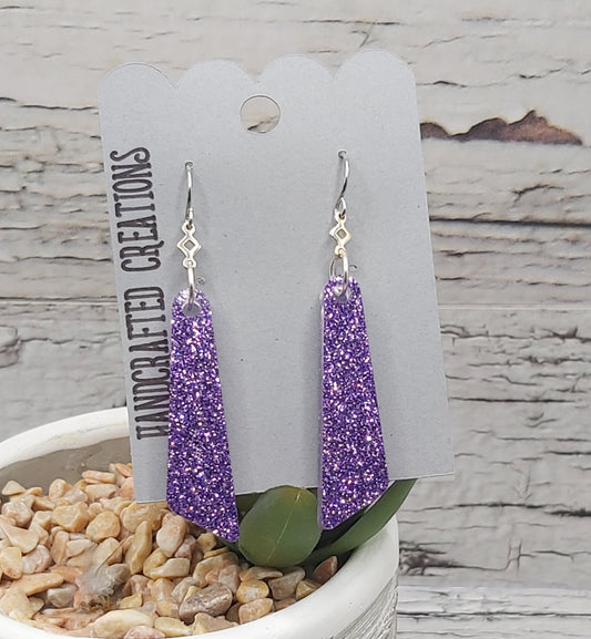 Purple Glitter Resin Dangle Earrings