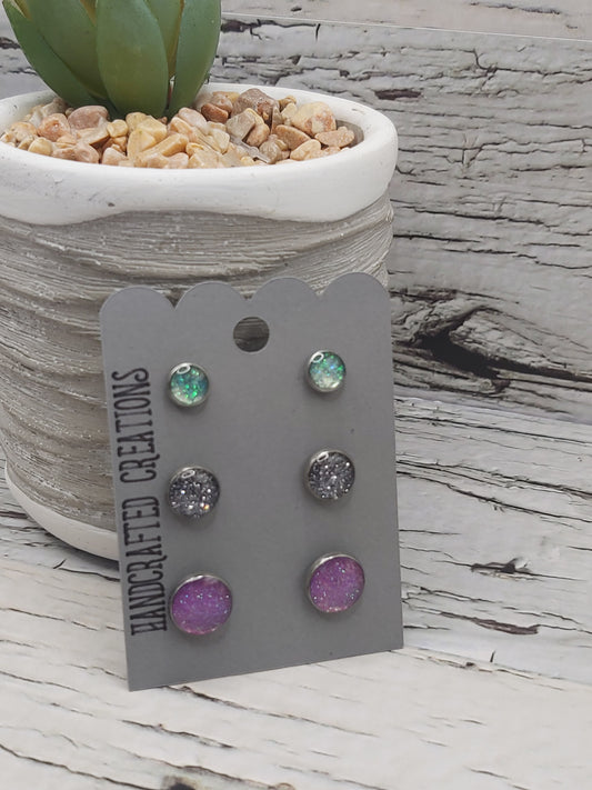 3 Pack Glitter and Resin Studs