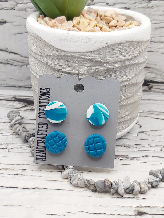2 Pack Turquoise and White Polymer Clay Earrings with Stainless Steel Posts
