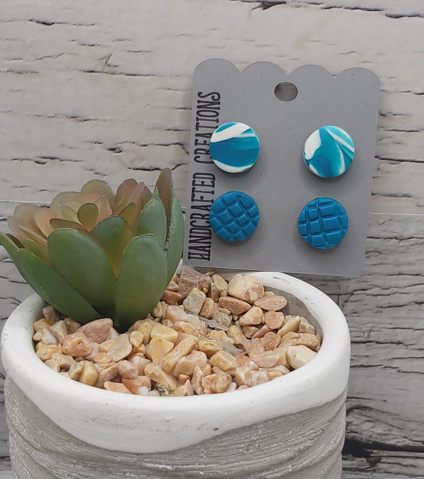 2 Pack Turquoise and White Polymer Clay Earrings with Stainless Steel Posts