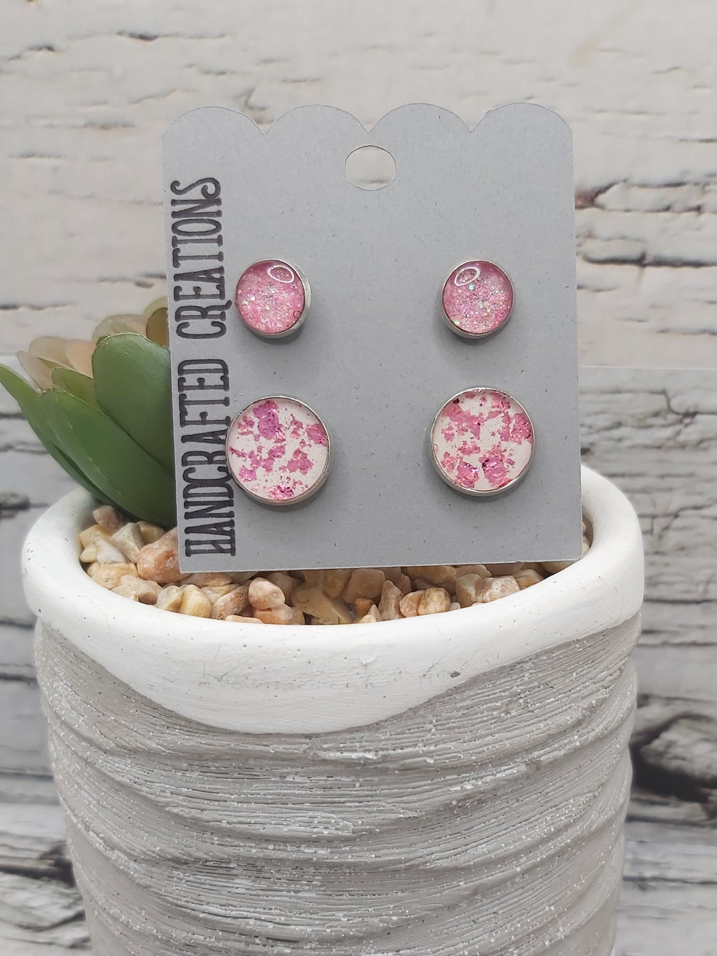 Two Pair Glitter, Foil and Resin Studs