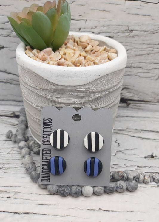 2 Pack Studs - Striped Polymer Clay Earrings with Stainless Steel Posts
