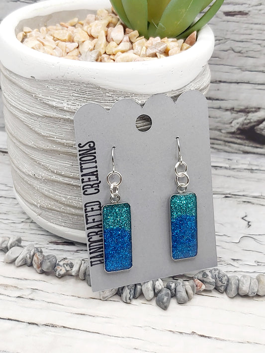 Rectangular Bezel Earrings With Glitter and Resin