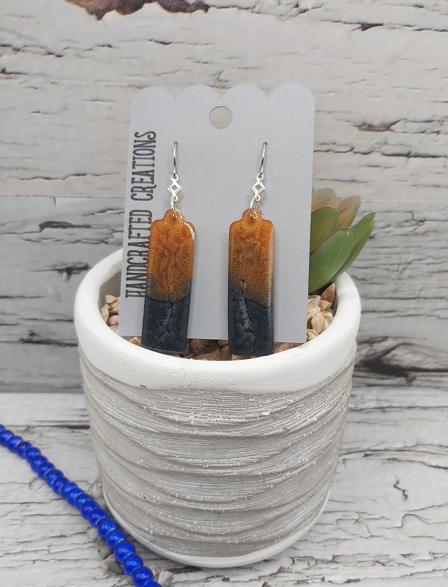 Bronze and Black Resin Dangle Earrings