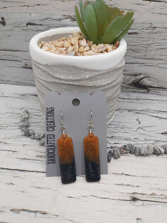 Bronze and Black Resin Dangle Earrings