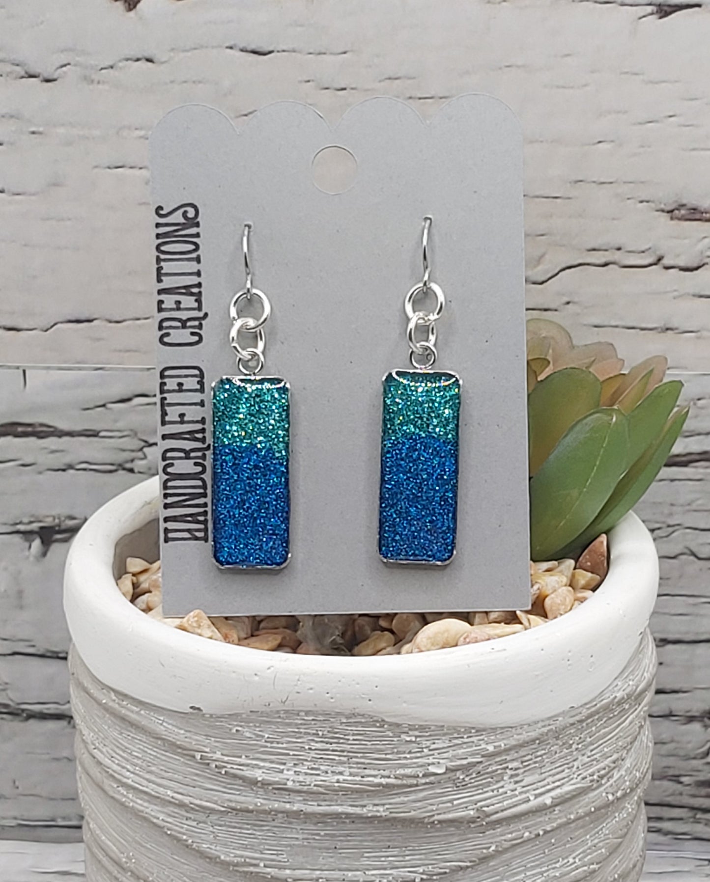 Rectangular Bezel Earrings With Glitter and Resin