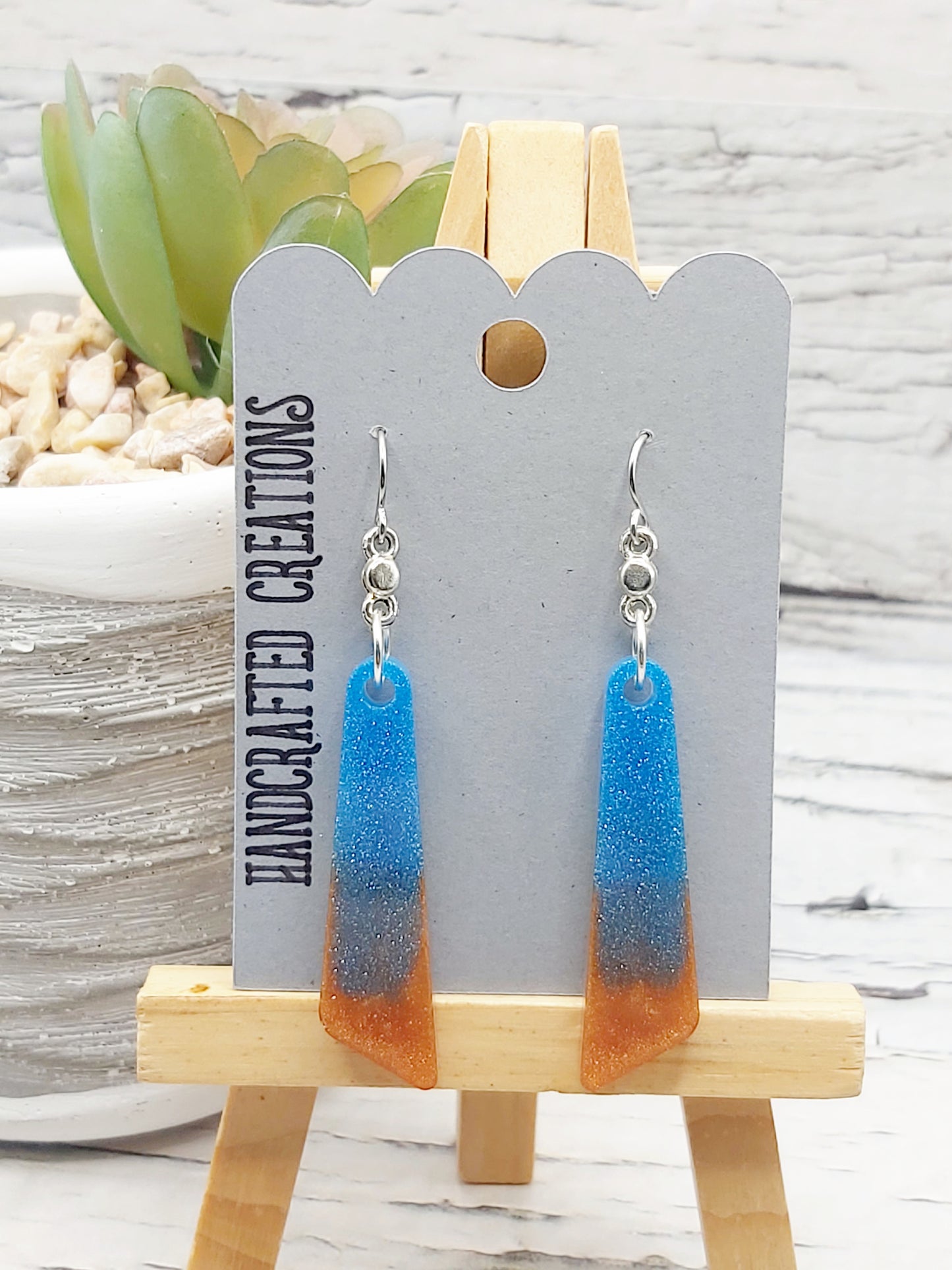 Bronze and Blue Resin Dangle Earrings
