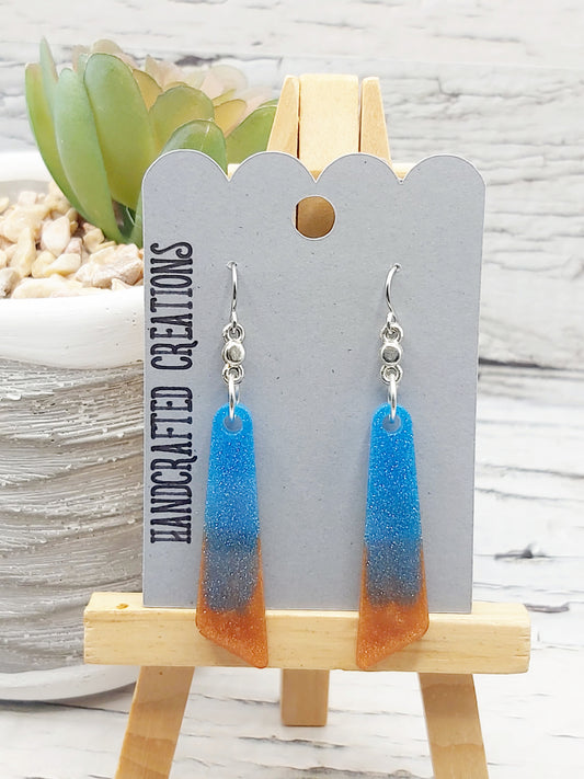 Bronze and Blue Resin Dangle Earrings