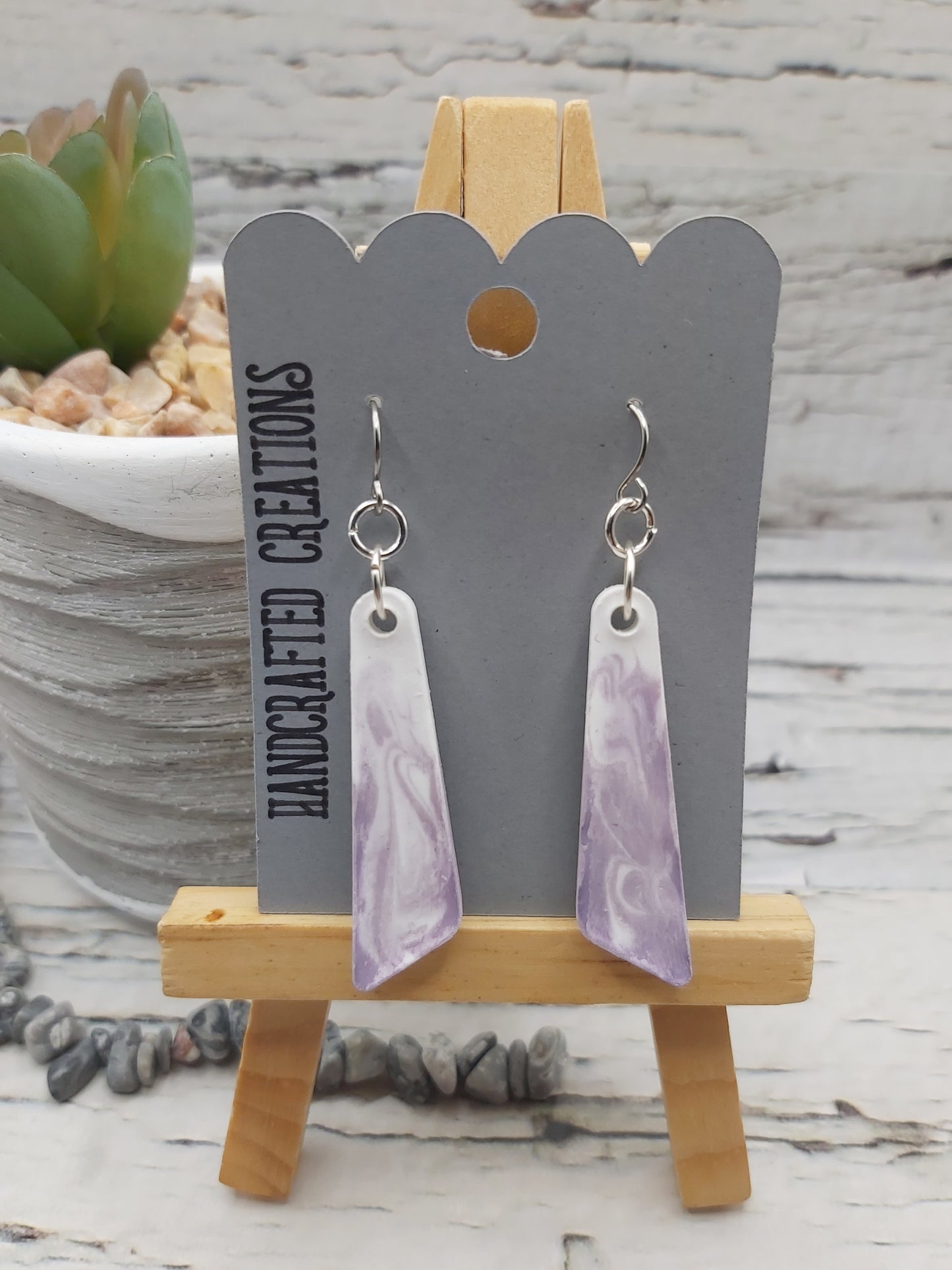 White and Purple Swirl Ceramic Resin Earrings