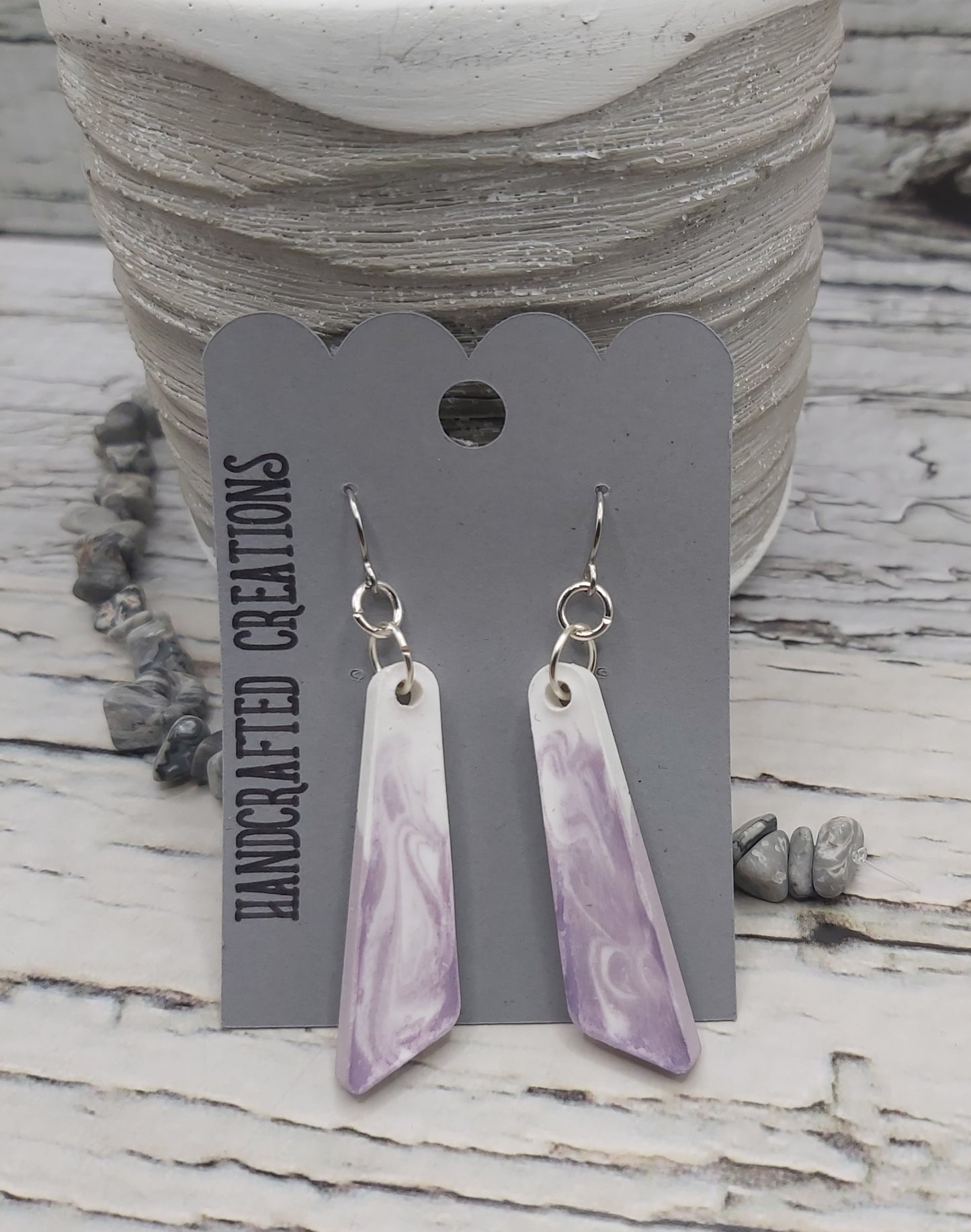 White and Purple Swirl Ceramic Resin Earrings