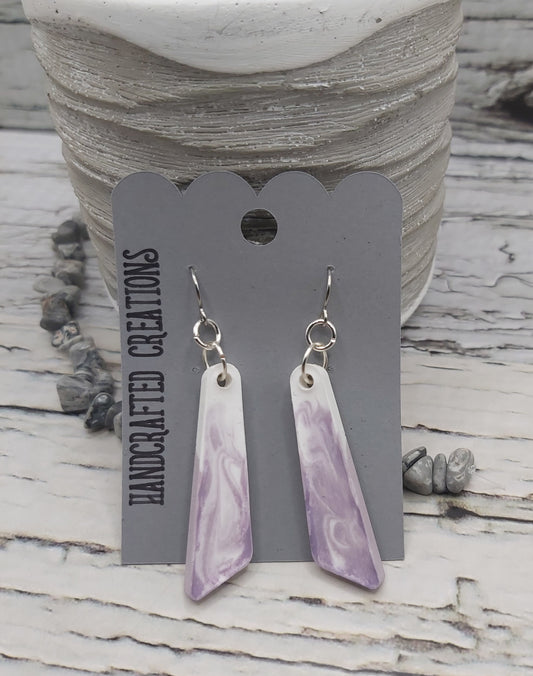 White and Purple Swirl Ceramic Resin Earrings