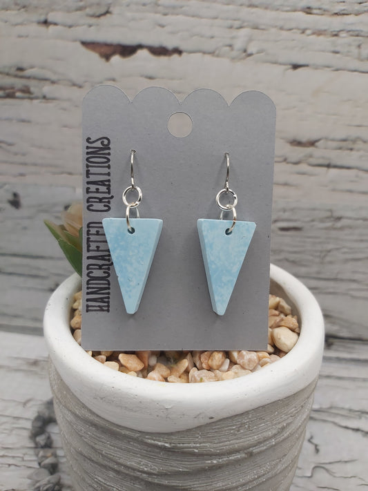 Greenish Blue and White Ceramic Resin Triangle Earrings