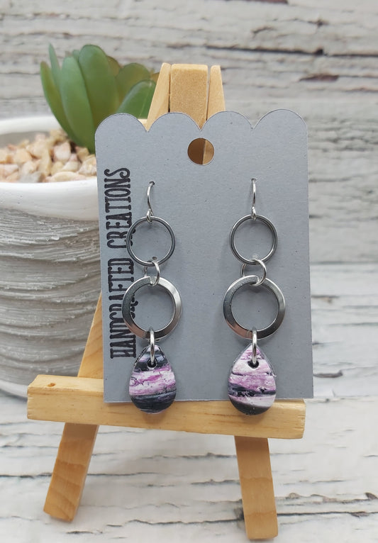 Double Hoop Earring with Polymer Clay Dangle