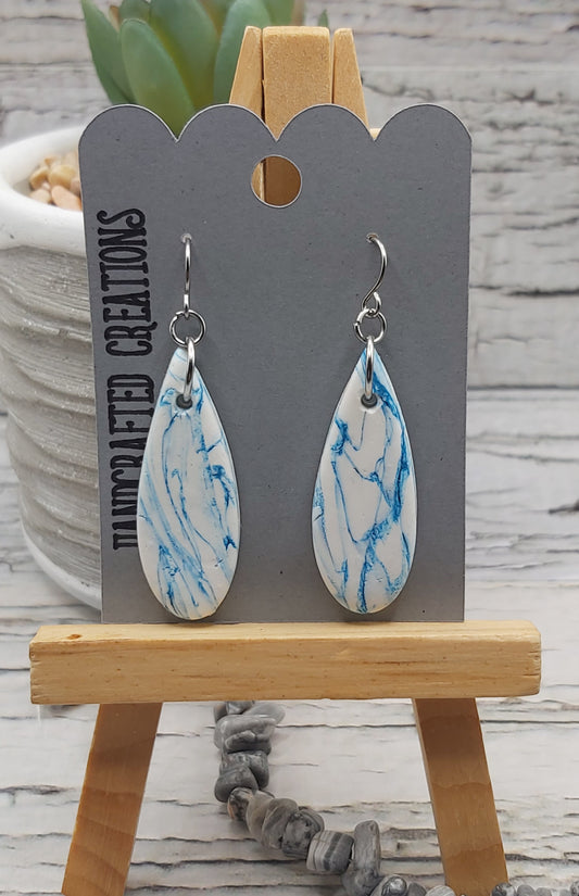 White and Dark Teal Polymer Clay Earrings