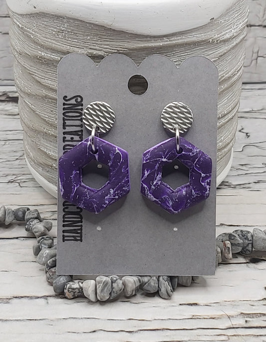 Purple Hexagon Polymer Clay Earrings