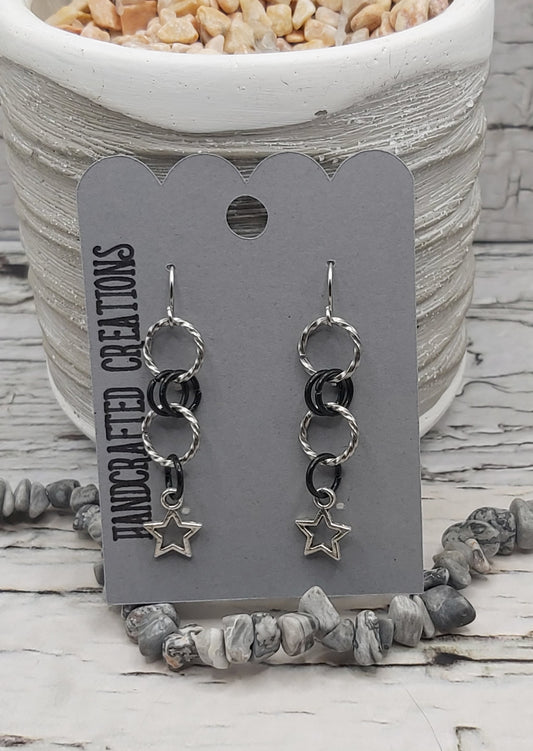 Textured Double Hoop and Star Dangle Earrings