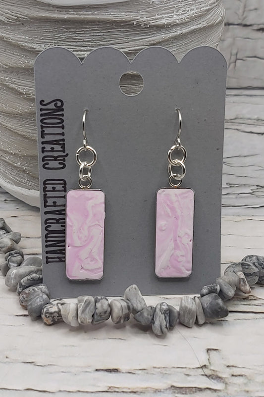 Pink and White Ceramic Resin Bezel Earrings