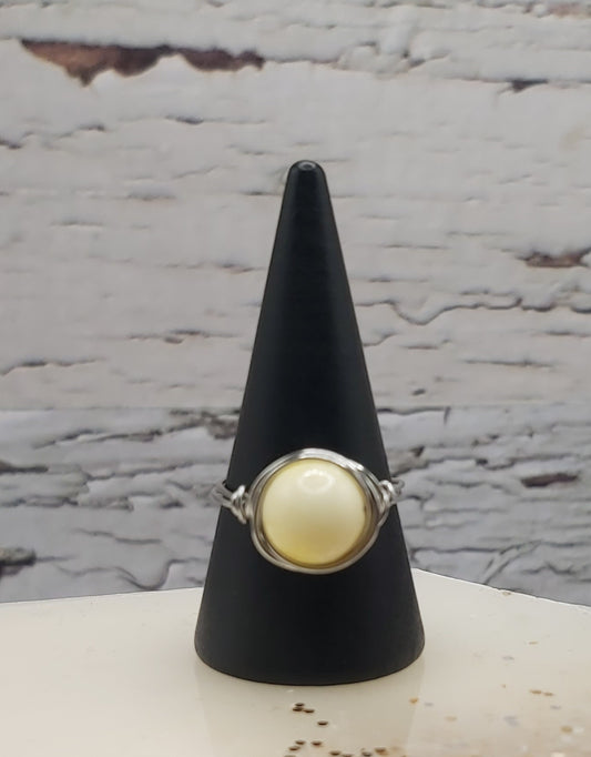 Pale Yellow Wire Wrapped Ring- Stainless Steel Wire. Size 7.5