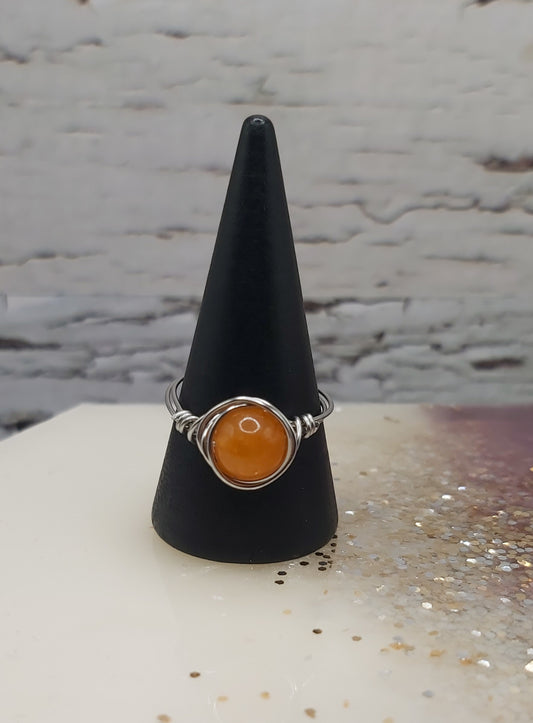 Orange Wire Wrapped Ring- Stainless Steel Wire. Size 8